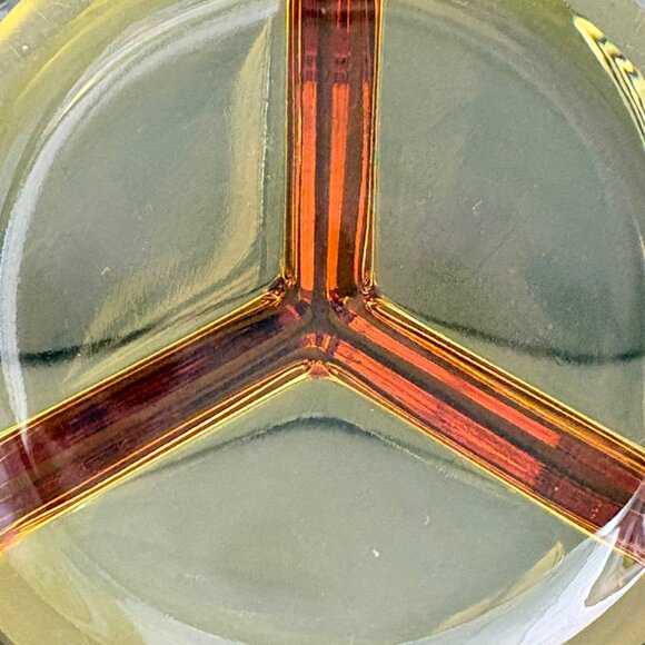 Vintage Amber Glass 3 Divided Serving Plate Dish Beaded Edge 70s 80s Art Deco - Picture 6 of 10